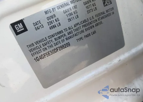 2013 Buick Lacrosse Premium 1 Group z USA, uszkodzony, nr VIN 1G4GF5E30DF288209